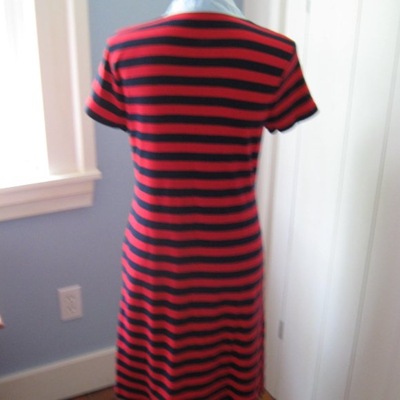 Chaps Red and Navy Striped T-shirt Dress - Picture 4 of 5
